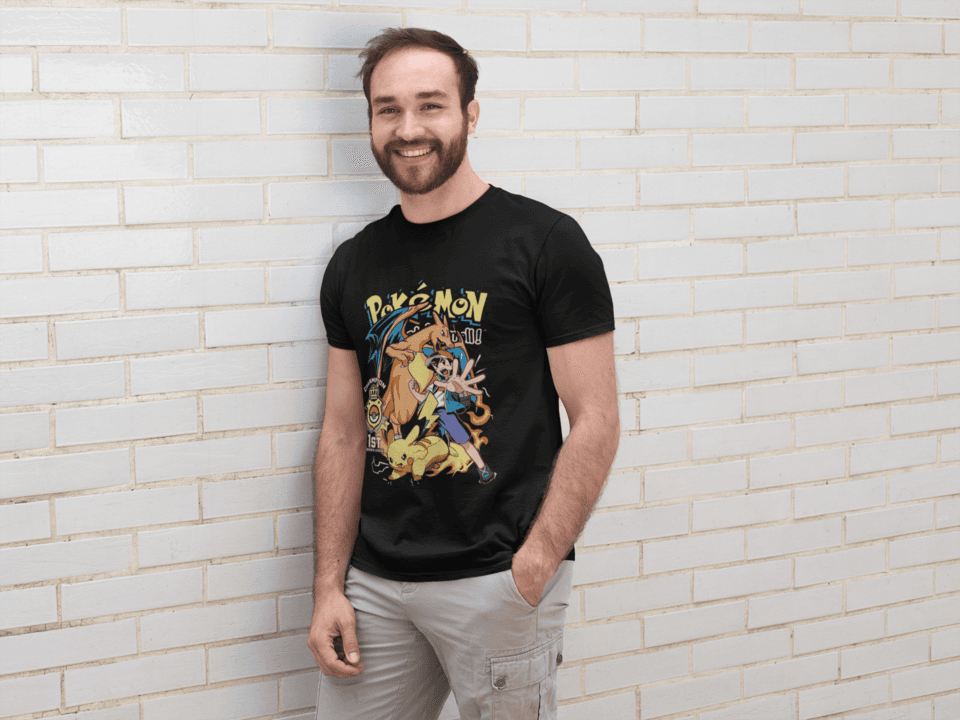 Camiseta - Charizard, Pikachu y Ash Negra